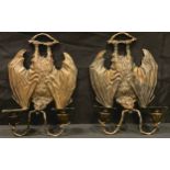 Interior Design - a pair of bronze two branch wall sconces, each modelled as a hanging bat, 35cm
