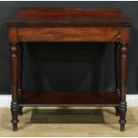 A William IV mahogany buffet serving table, rectangular top with half gallery above a long frieze