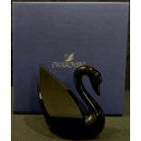 A Swarovski Crystal model, Soulmates Swan midi jet black, boxed