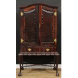 An unusual George II Revival hardwood wine or drinks cabinet, arched cornice above a pair of