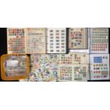 Stamps - large quantity of All World in seven binders, albums, etc; a large container full in