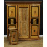 An Aesthetic Movement ash and painted two-piece bedroom suite, comprising wardrobe, 211cm high,