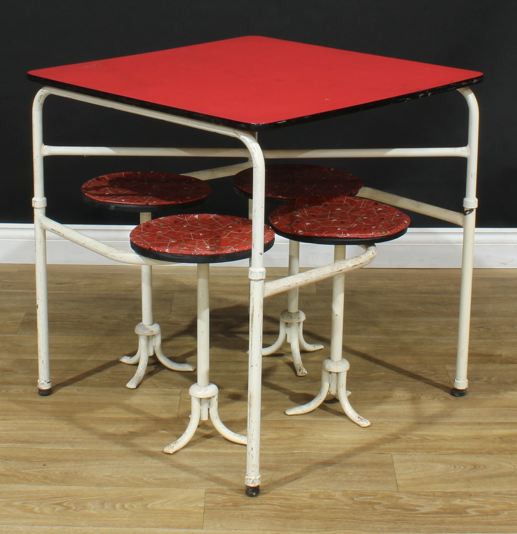 A retro mid-20th century tubular metal framed diner or bistro banqueting table, integral swivel- - Bild 3 aus 3