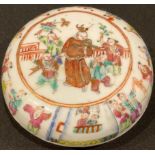 A Chinese bun shaped box and cover, painted in polychrome with Hundred Boys, 9.5cm diam, 19th