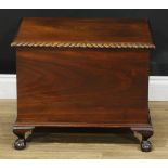 A George II Revival mahogany fuel box, hinged cover enclosing a zinc liner for coal or logs,