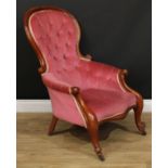 A Victorian spoon back drawing room chair, 102.5cm high, 69cm wide, the seat 46cm wide and 45cm deep