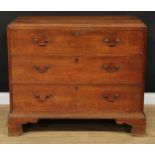 A George III oak 'caddy top' chest, rectangular top with moulded edge above three long graduated