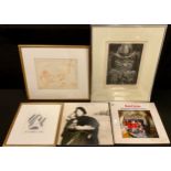 J Michael Ksrie, a 1970s limited edition portrait etching, gentleman in a hat, signed to the