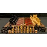 A folding games box, as a stack of books, History of America vols I & II; a Staunton type chess set,
