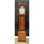 A George III oak longcase clock, 31cm arched painted dial inscribed N Olding, Wincanton, Roman