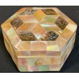A 19th century mother of pearl and abalone hexagonal casket