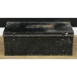 A mid-20th century trunk or chest, the cover inscribed P. Briggs, Royal Air Force, carry handles