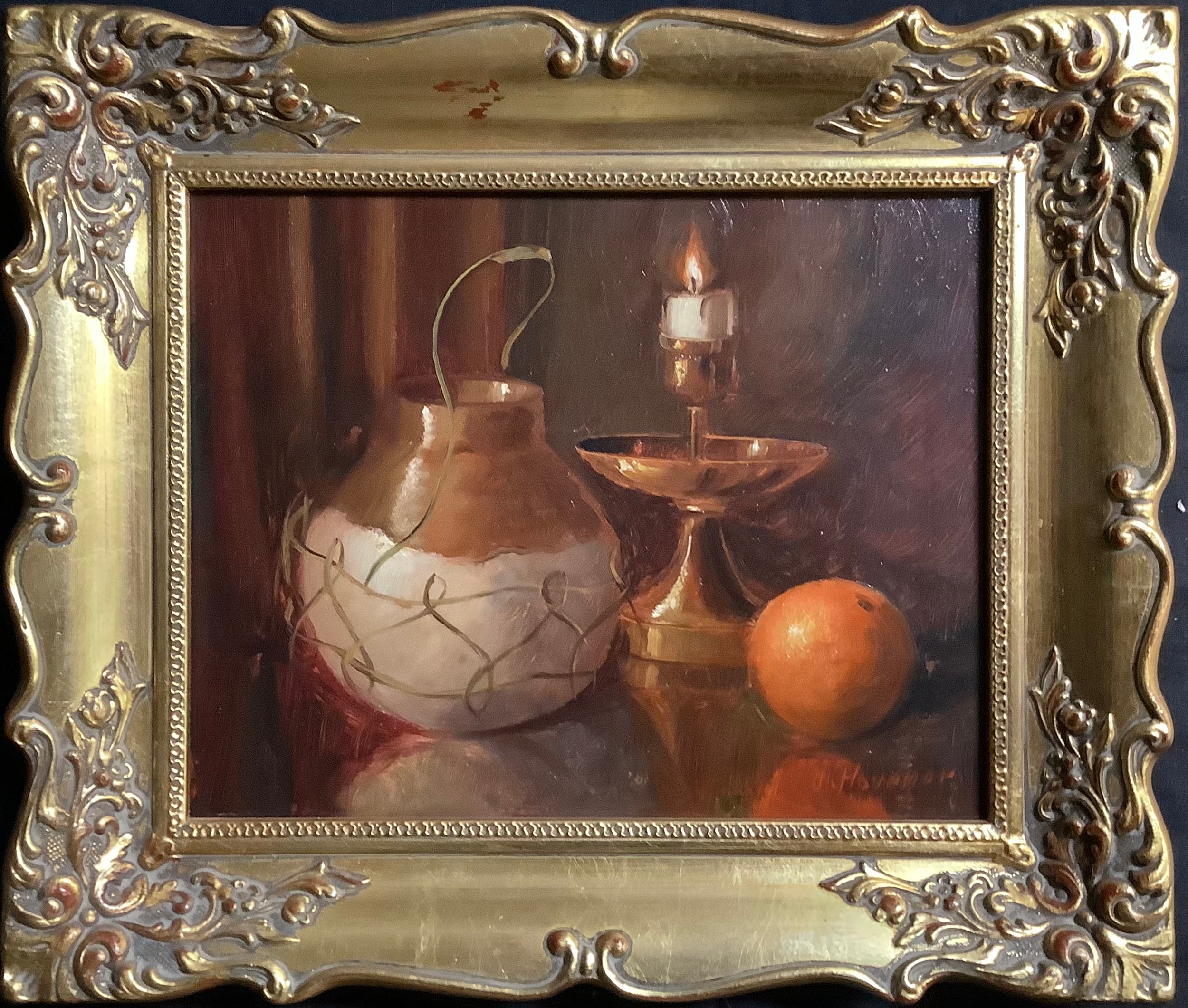 Pictures - a pair, 18th century style , still life's, chamber stick, glass and book, oil on board, - Image 3 of 4