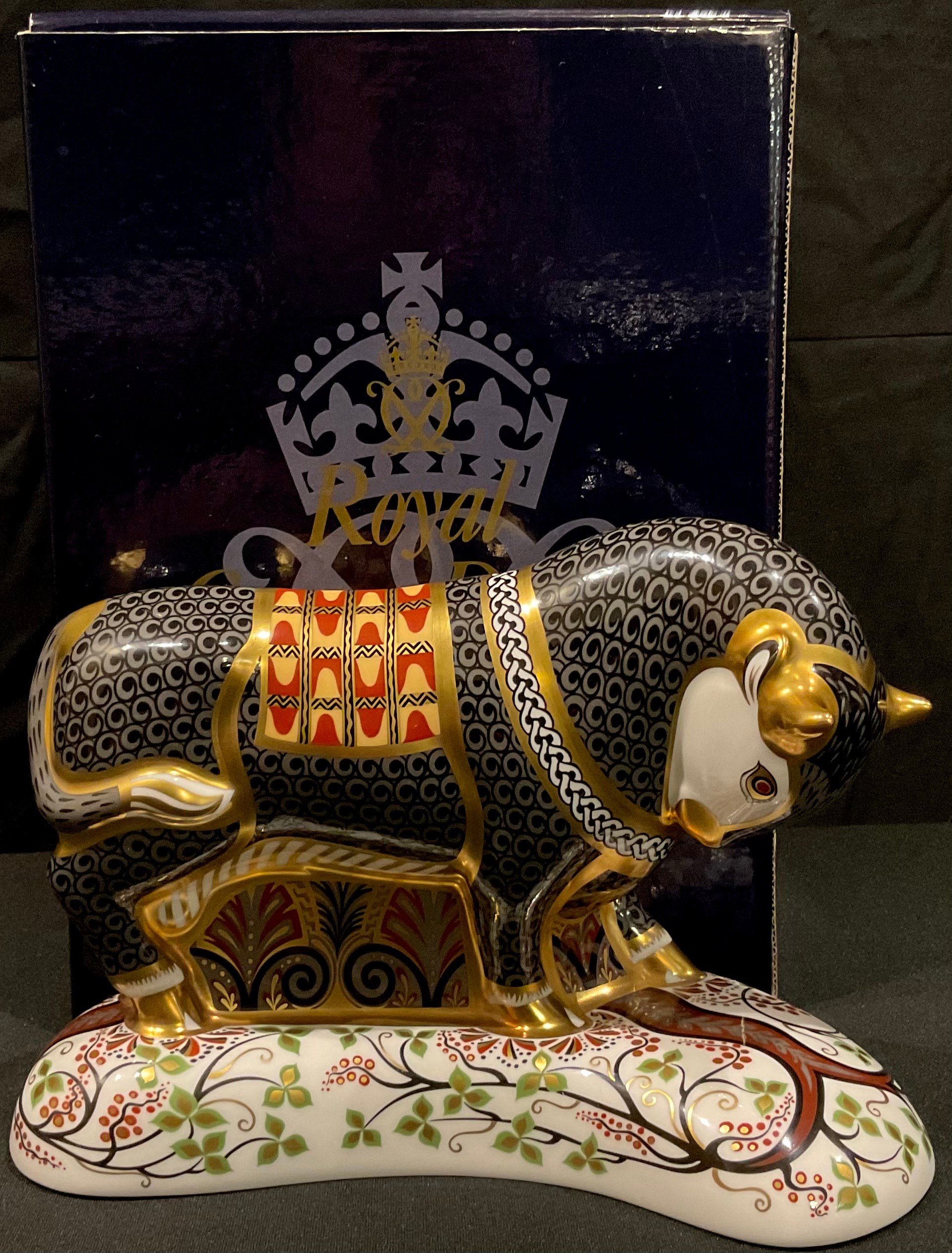 A Royal Crown Derby paperweight, Grecian Bull, specially commissioned by Connaught House, limited