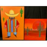 Interior Design - contemporary art, a set of four acrylic painted panels, decorated with Mexican