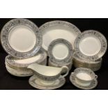 A Royal Doulton Baronet pattern dinner service for twelve comprising dinner plates, dessert