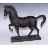 A dark patinated animalier bronze, zebra, mid-prance, 39.5cm high