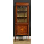 An Edwardian satinwood banded mahogany and marquetry display cabinet, rectangular top above a glazed