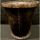 A 19th century copper mounted and riveted leather bucket, c.1850