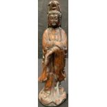 A 20th century Chinese hardwood figure of Guanyin, 39cm high