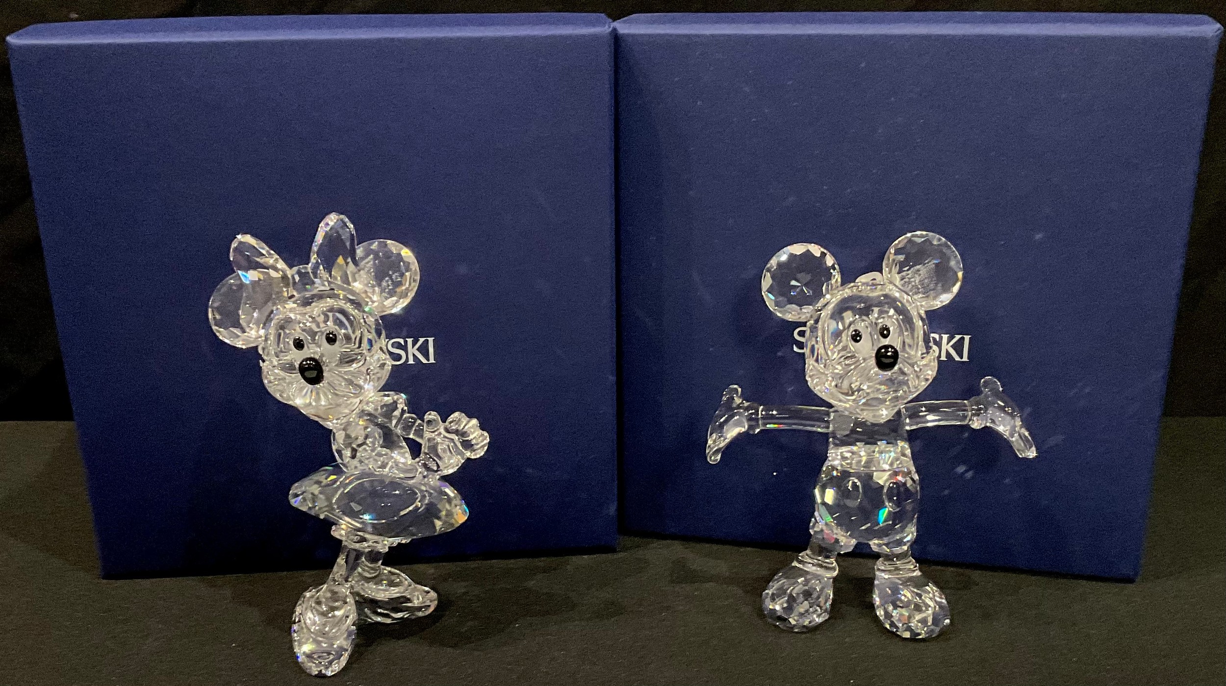 Swarovski Crystal Mickey Mouse and Minnie Mouse, each boxed, certificates (2)
