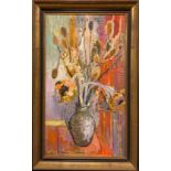 John Livesey (1926 - 1990) Still Life of Flowers in a Vase signed, oil on board, 92cm x 51cm