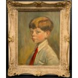 Konstantz (?) The Boy In The Red Tie signed, dated 1954, oil on canvas, 44cm x 35cm