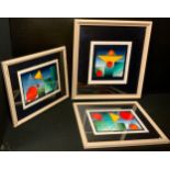 Benyicky (Hungarian Abstract school), Tryptich - Abstract compositions I, II, II, signed, oils paper