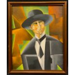 Samson (British modern school), Cubist Aristocratic Man, signed, oil on board, 25.5cm x 20.5cm.