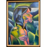 Samson (British modern school), Cubist portrait of a young lady, signed, oil on board, 35cm x 25cm.