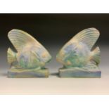 A pair of Bourne Denby Danesby Ware Angel Fish bookends, glazed throughout in Pastel Blue, 17cm