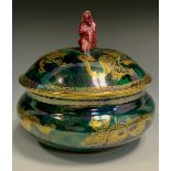 A Wedgwood Fairyland Lustre Dragon powder bowl and cover, the exterior with gilt dragons on a