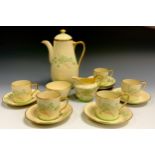 A Grays Pottery Basket of Flowers Sunbuff pattern coffee set. for five inc coffee pot, cream jug ,