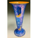 A Wedgwood Fairyland Lustre Birds in Flight pattern trumpet shaped vase, designed by Daisy Makeig-