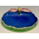 A Royal Doulton Wrights Soap stoneware dish, modelled with a dragonfly upon a pond, coloured in