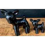 A Bourne Denby Danesby Ware lamb, in black, 13cm high; another, 8cm high (2)