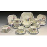 A Shelley Queen Anne Blue Iris pattern tea service, for six, comprising cups, saucers, side