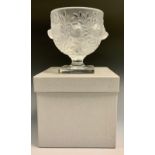 A Lalique frosted crystal glass Elizabeth pattern face, moulded with birds amoungst branches, square