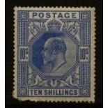 Stamps - EVII 1910 10/- blue/ultramarine UMM SG:265 (a/f), damaged L/H corner perfs, cat £2000