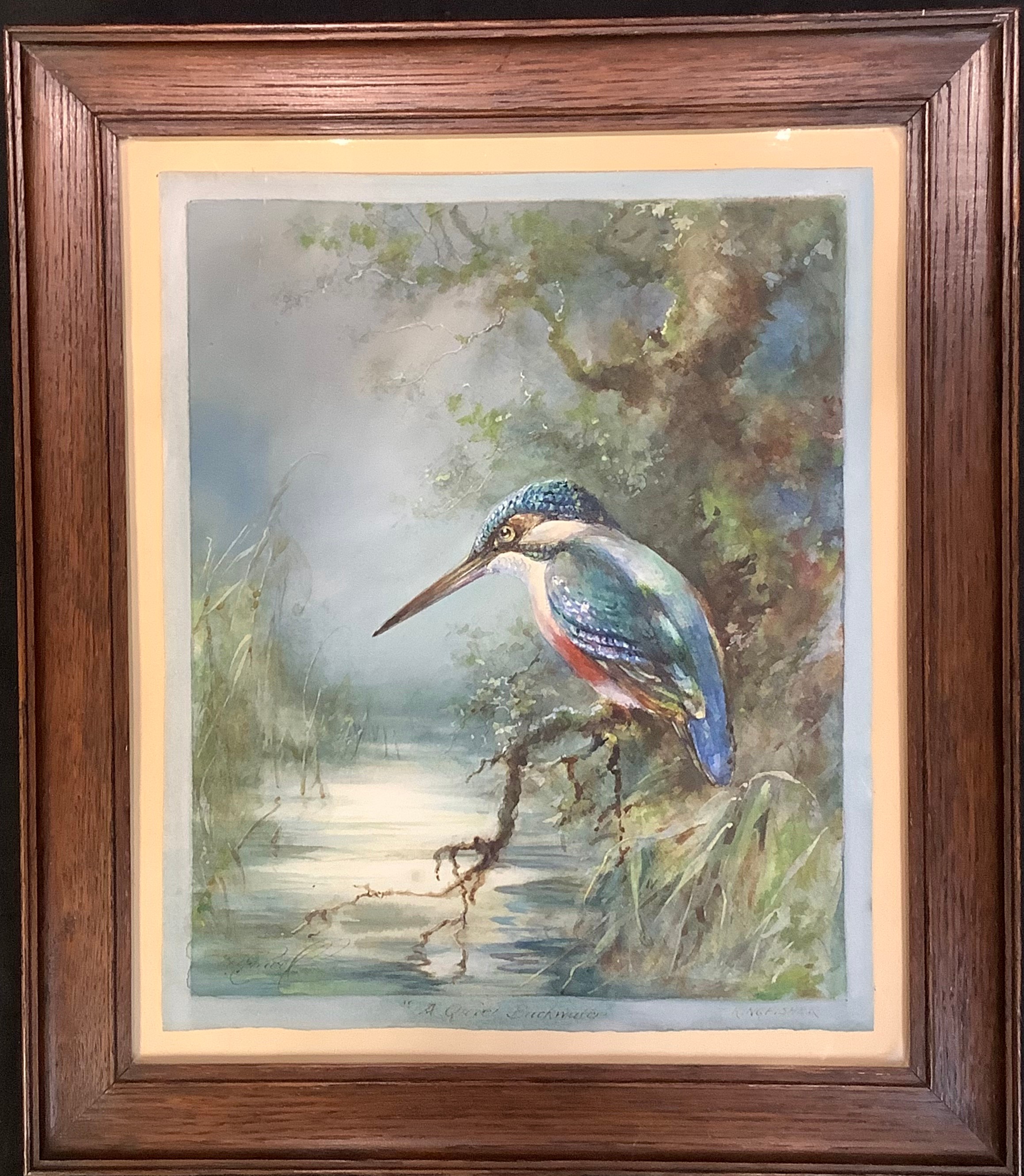 English school 20th century A Quiet Backwater- Kingfisher indistinctly signed, watercolour, 28cm x