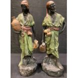 A pair of plaster Blackamoor figures, as Nubian water carriers, painted in the manner of Bergmann,