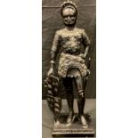 A bronzed metal figure of a knight, 54cm high