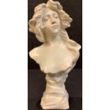 An Art Nouveau style plaster bust, of a young lady, 48cm high