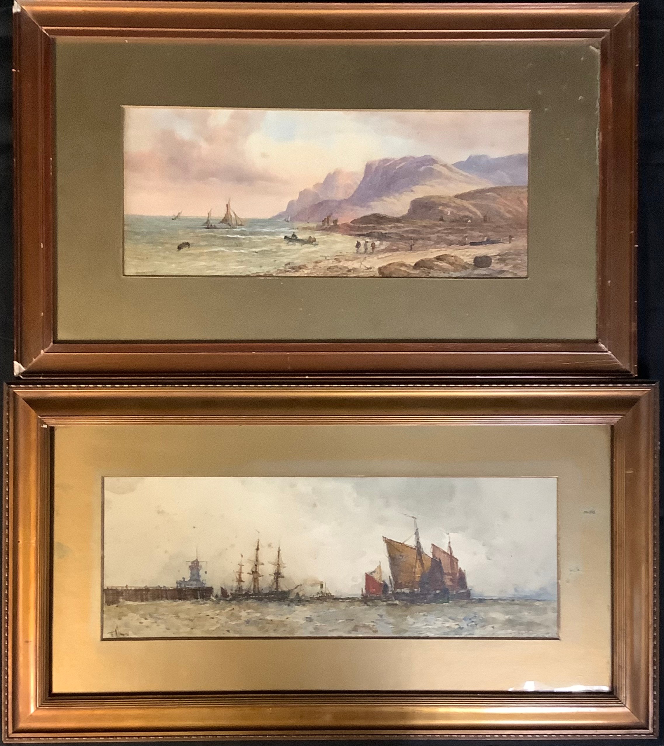 English School (19th century), Maritime Coastal Scene, indistinctly signed, watercolour, 18cm x