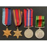 WW2 British 1939-45 Star, Burma Star, War Medal and Defence Medal. All complete with ribbons.