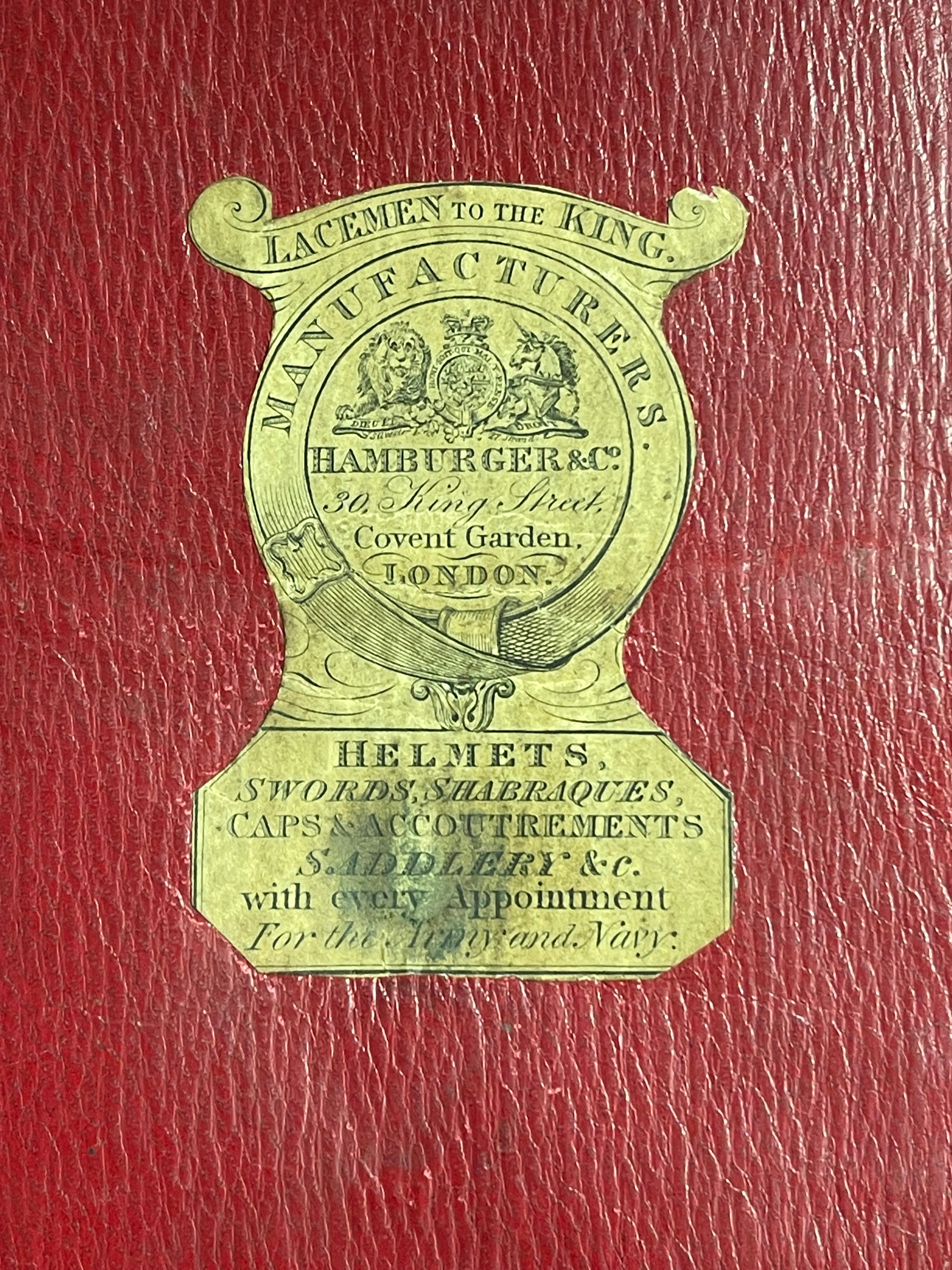 8th Kings Royal Irish Hussars Officers Sabretache. Paper makers label to interior for "Hamburger & - Image 4 of 6