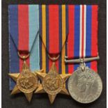 WW2 British 1939-45 Star, Burma Star and War Medal group. Mounted for display in a shadow box.