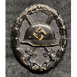 WW2 Third Reich Verwundetenabzeichen 1939 in Schwarz - Wound badge 1939 in Black. Tombak example. No