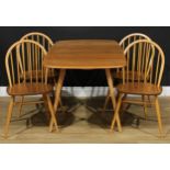 An Ercol elm and beech 'Windsor' drop-leaf dining table, 71.5cm high, 65cm opening to 137cm long,