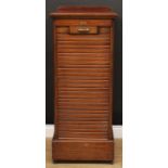 An early 20th century mahogany tambour-front filing cabinet, square top with moulded edge and